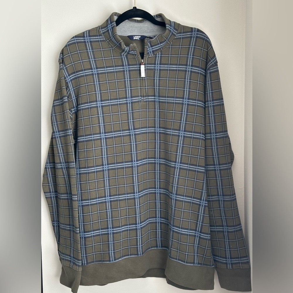 Land's End Plaid 1/4 Zip Pullover Sweater